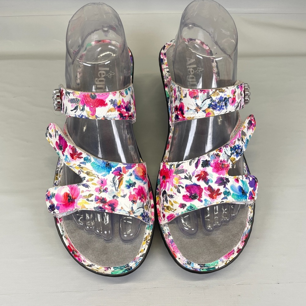 Alegria Loti Wedge Sandals Womens Size 38 US 8 Floral Leather Strappy Shoes - Picture 4 of 10
